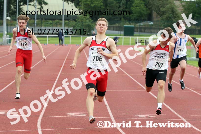 Mens and Boys 100 metres, 2021 North Eastern Track and Field Champs., Middesbrough. Photo: David T. Hewitson/Sports for All Pics